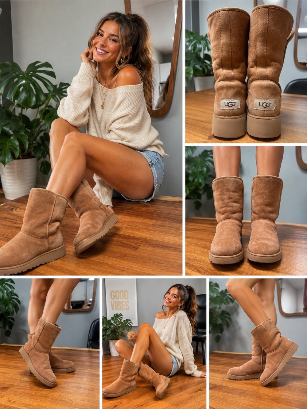 UGG Kristin Wedge Tan Suede Boots